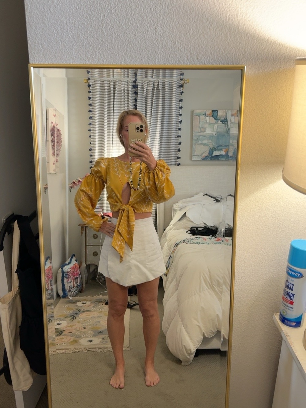 Camila Coelho Mustard Yellow Tie-Front Crop Blouse
